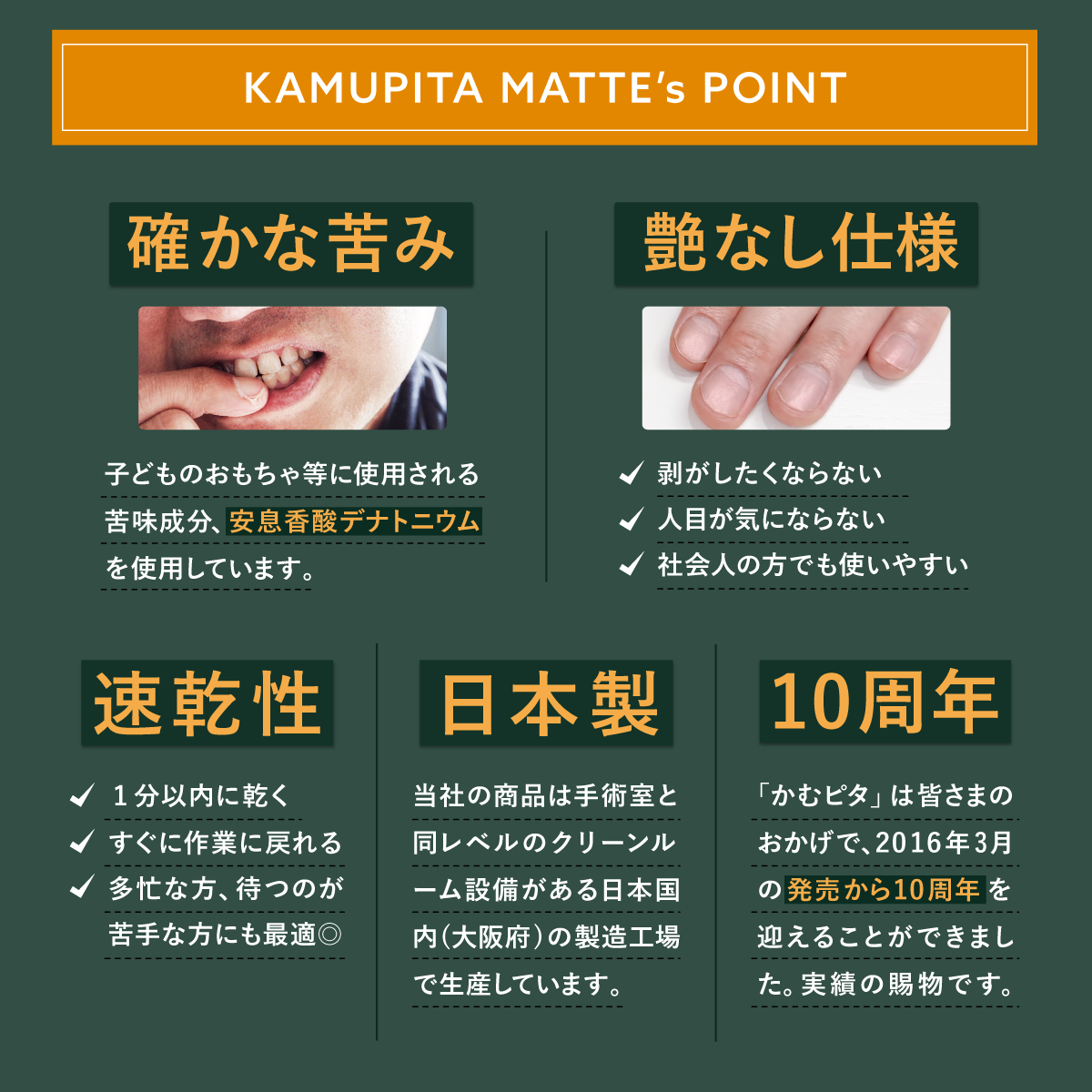 【公式】大人用・艶なしの苦い日本製マニキュア “かむピタマット” 6ml